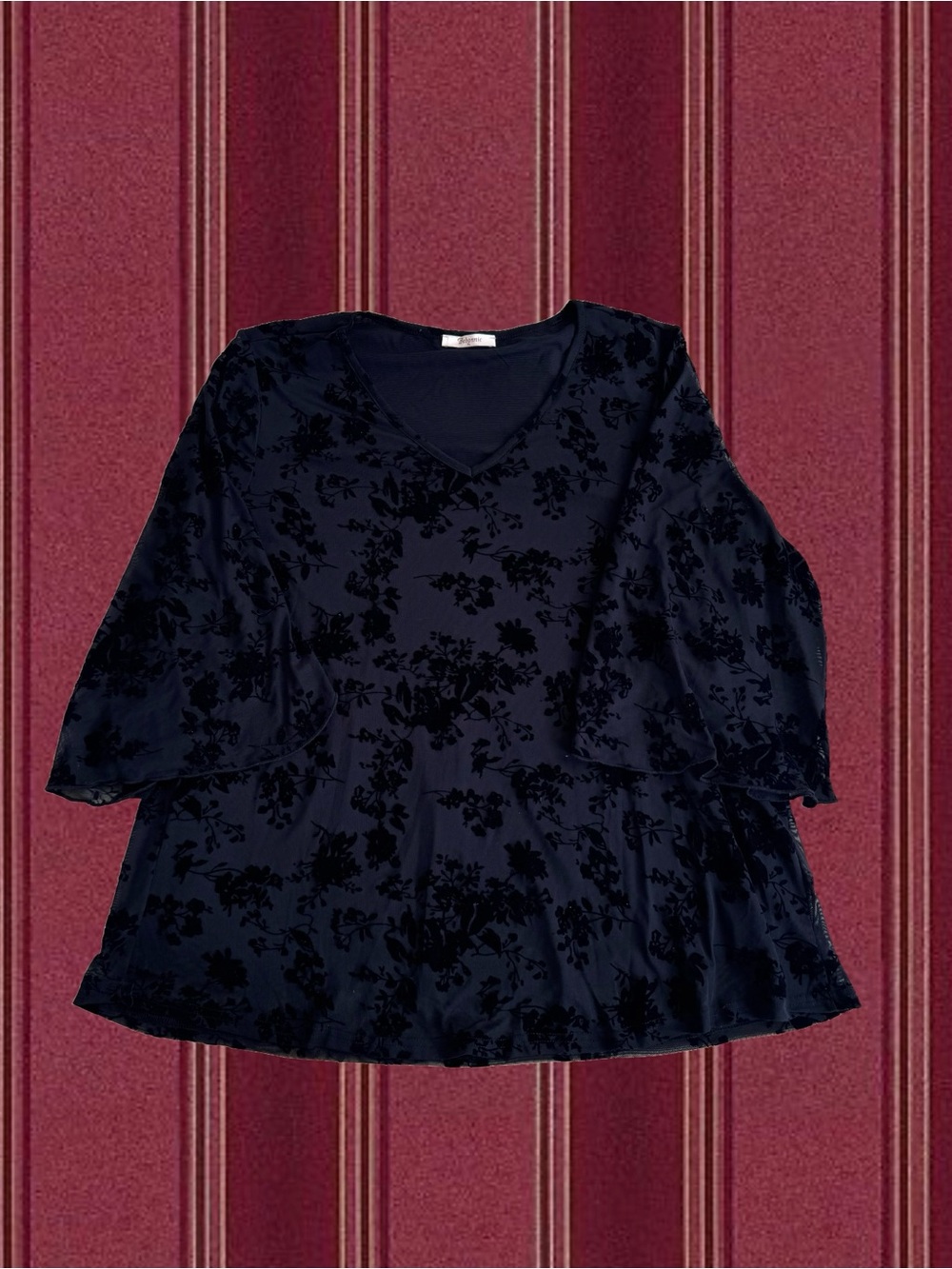Women's Black Floral Burnout V-Neck Blouse